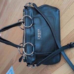 GUESS Los Angeles Black Pebbled Triple Entry Satchel Crossbody